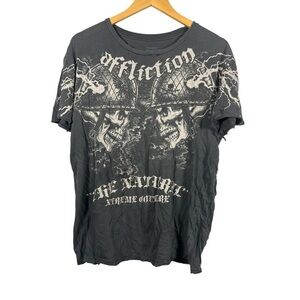 Affliction Randy The Natural Couture Skull Distressed Gray Graphic Shirt XL